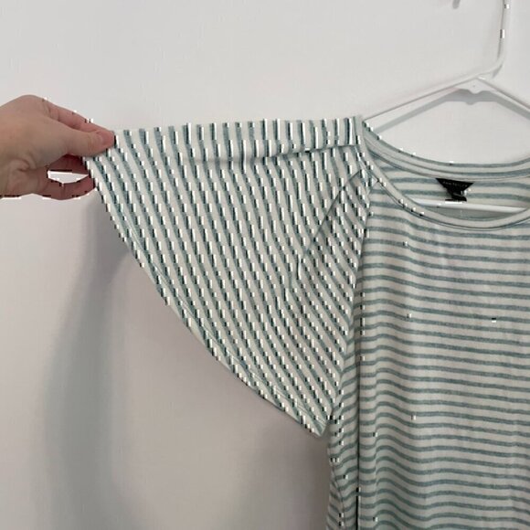 NEW NWT ANN TAYLOR Stripe Flutter Sleeve Tee White Aqua Blue Short Sleeve Knit S - Picture 8 of 12